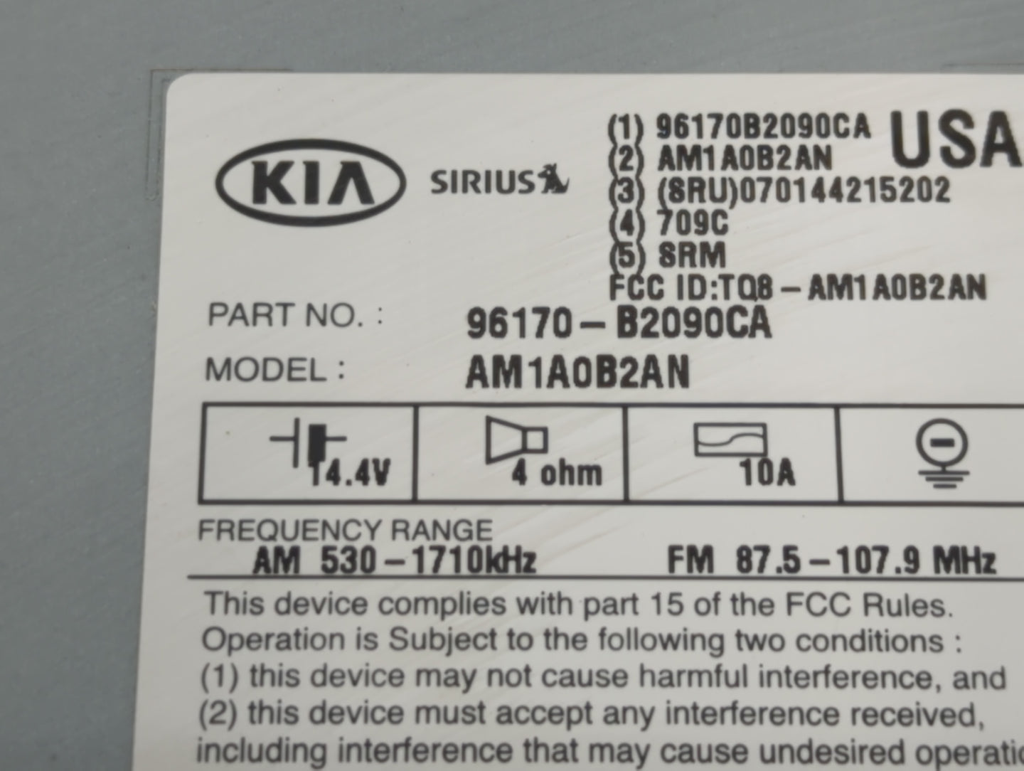 2014-2016 Kia Soul Radio AM FM Cd Player Receiver Replacement P/N:96170-B2090CA Fits Fits 2014 2015 2016 OEM Used Auto Parts