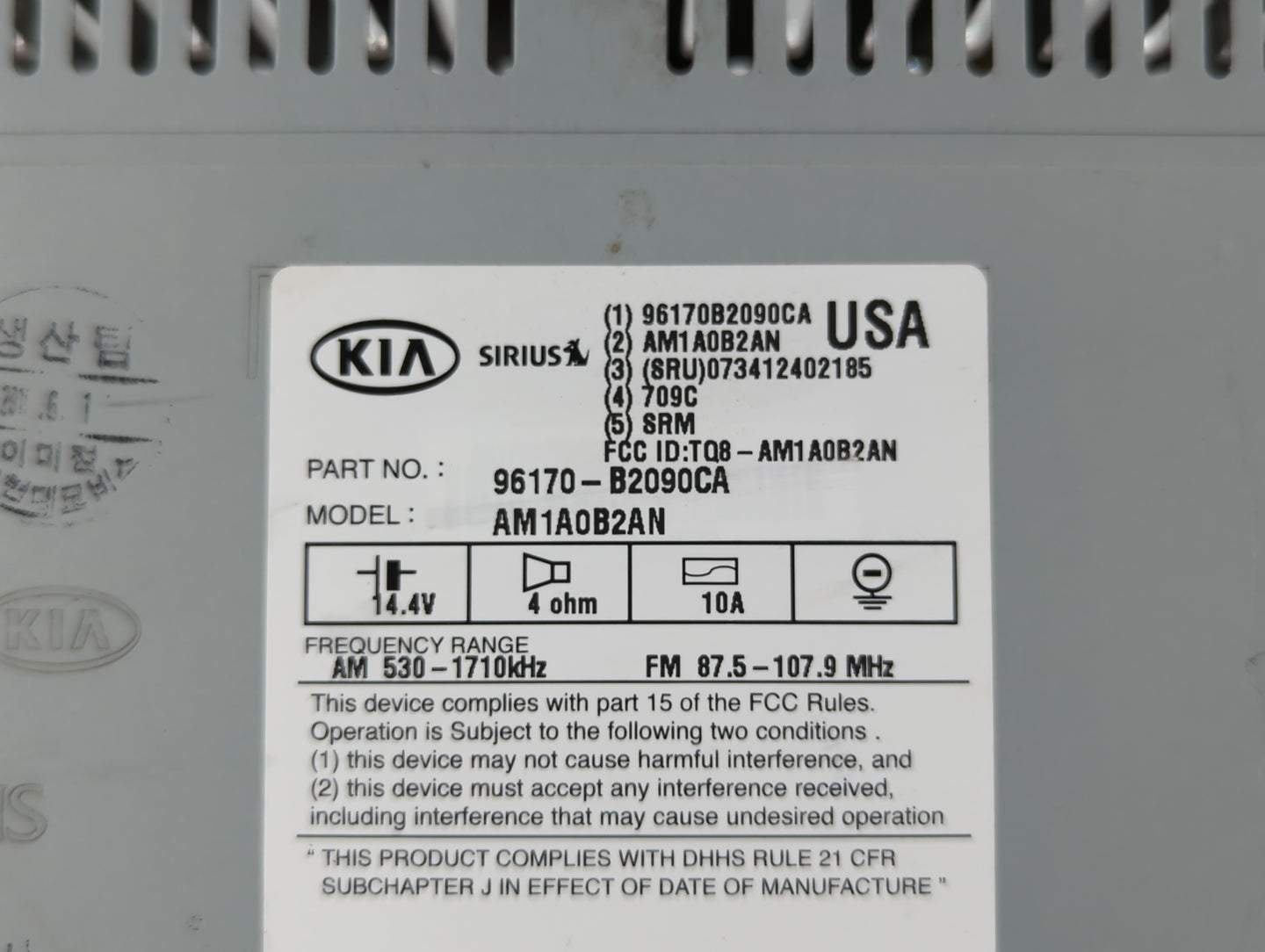 2014-2016 Kia Soul Radio AM FM Cd Player Receiver Replacement P/N:96170-B2090CA Fits Fits 2014 2015 2016 OEM Used Auto Parts