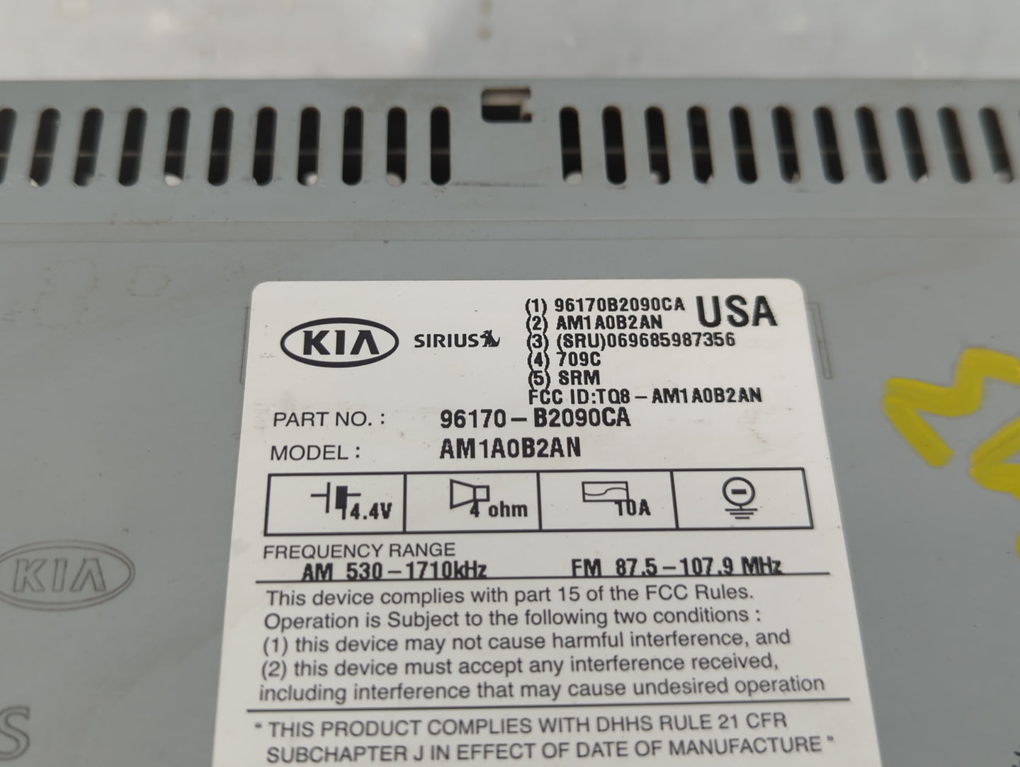2014-2016 Kia Soul Radio AM FM Cd Player Receiver Replacement P/N:96170-B2090CA Fits Fits 2014 2015 2016 OEM Used Auto Parts