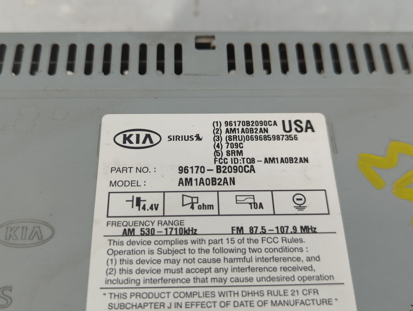 2014-2016 Kia Soul Radio AM FM Cd Player Receiver Replacement P/N:96170-B2090CA Fits Fits 2014 2015 2016 OEM Used Auto Parts