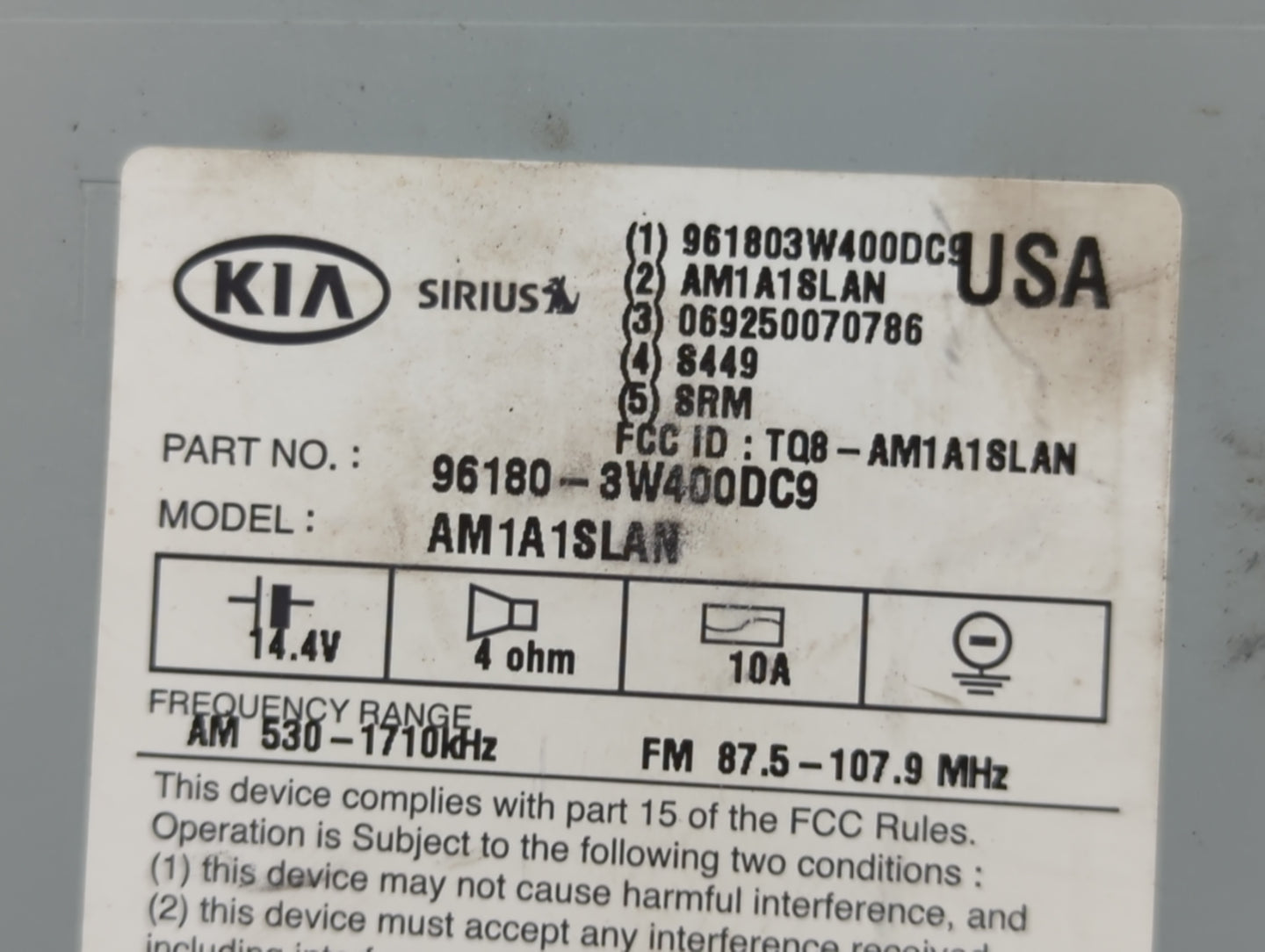2014-2016 Kia Sportage Radio AM FM Cd Player Receiver Replacement P/N:96180-3W400DC9 96150-3W160WK Fits Fits 2014 2015 2016 