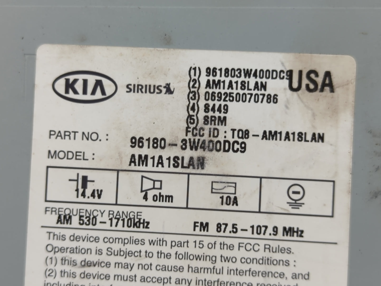 2014-2016 Kia Sportage Radio AM FM Cd Player Receiver Replacement P/N:96180-3W400DC9 96150-3W160WK Fits Fits 2014 2015 2016 
