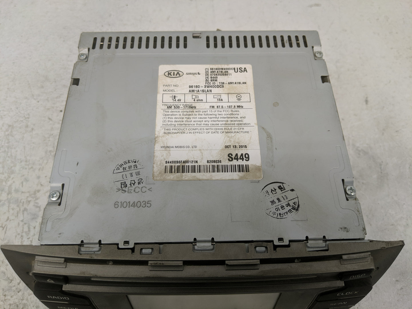 2014-2016 Kia Sportage Radio AM FM Cd Player Receiver Replacement P/N:96180-3W400DC9 Fits Fits 2014 2015 2016 OEM Used Auto 