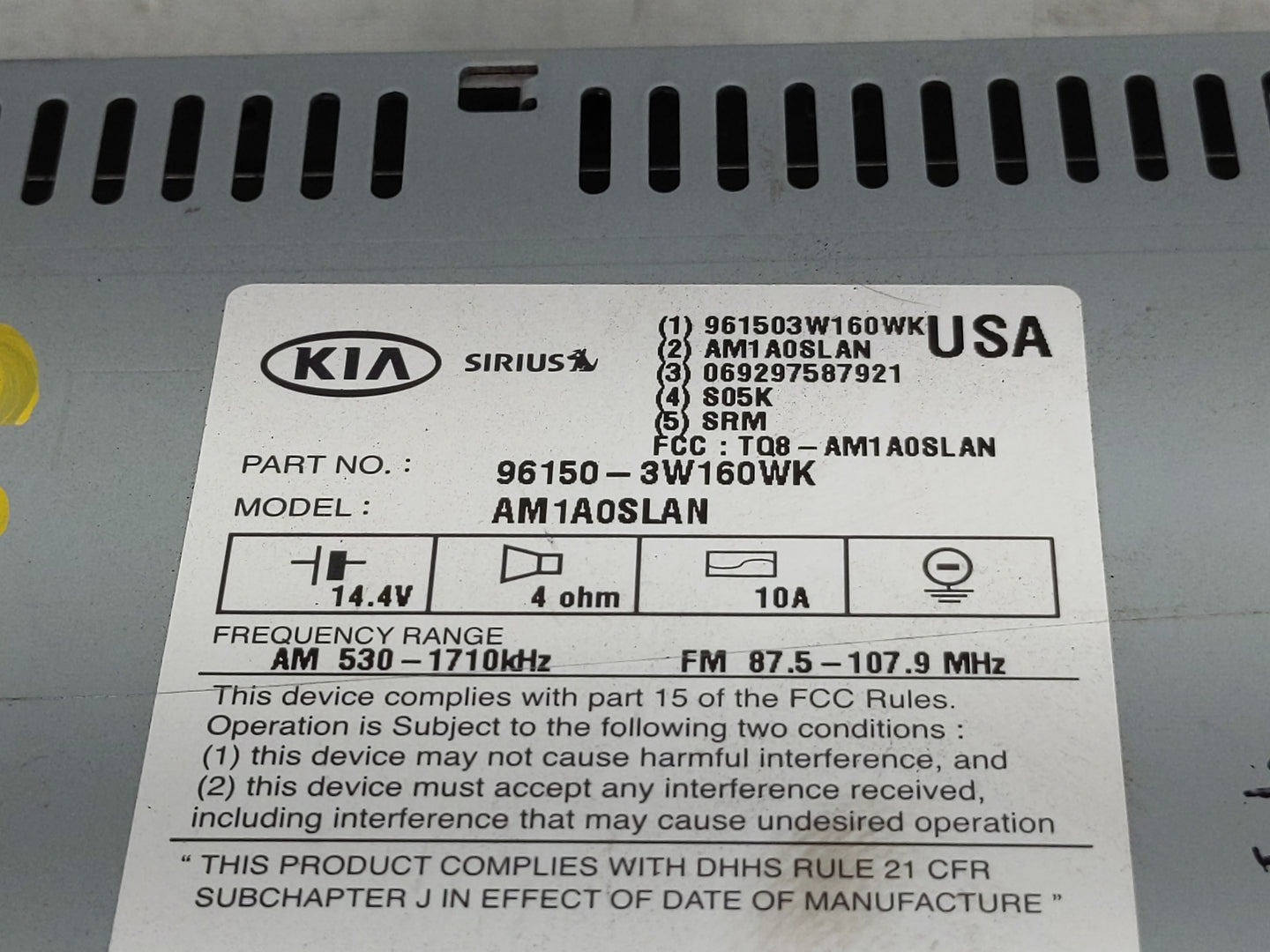 2014-2016 Kia Sportage Radio AM FM Cd Player Receiver Replacement P/N:96150-3W160WK Fits Fits 2014 2015 2016 OEM Used Auto P