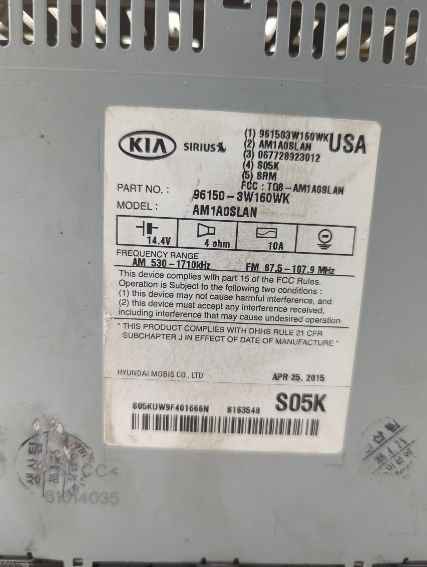 2014-2016 Kia Sportage Radio AM FM Cd Player Receiver Replacement P/N:961503W160WK AM1A0SLAN Fits Fits 2014 2015 2016 OEM Us