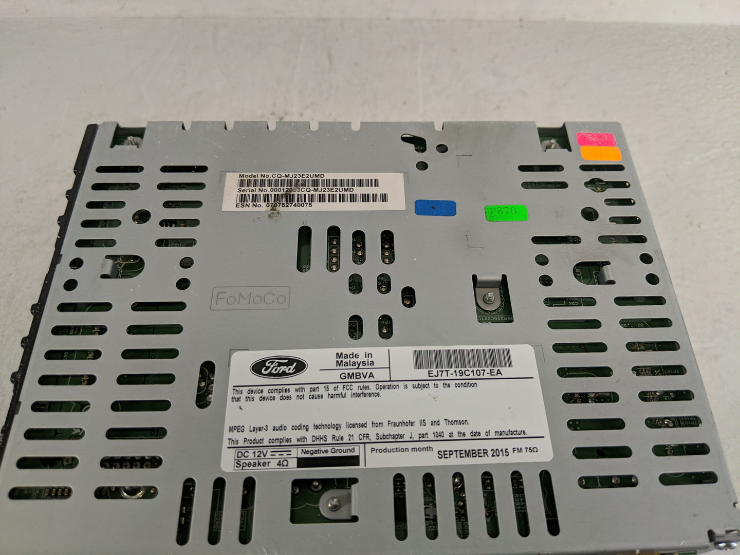 2015-2016 Lincoln Mkc Radio AM FM Cd Player Receiver Replacement P/N:EJ7T-19C107-EA Fits Fits 2015 2016 OEM Used Auto Parts 
