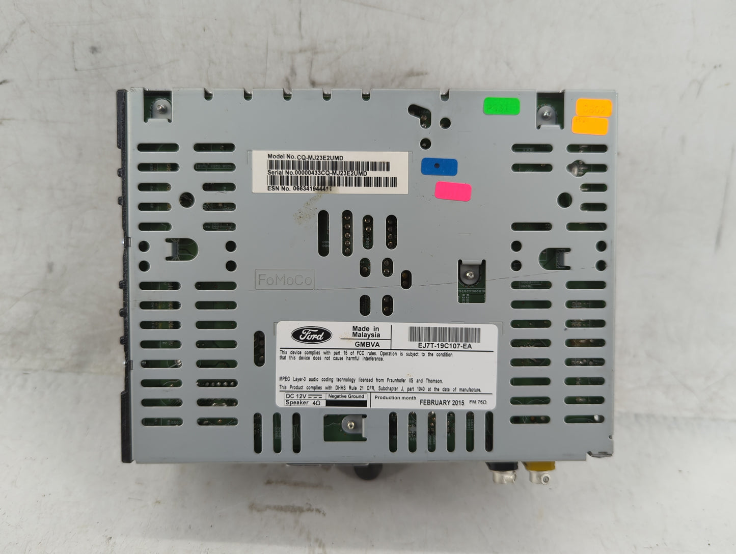 2015-2016 Lincoln Mkc Radio AM FM Cd Player Receiver Replacement P/N:EJ7T-19C107-EA Fits Fits 2015 2016 OEM Used Auto Parts 