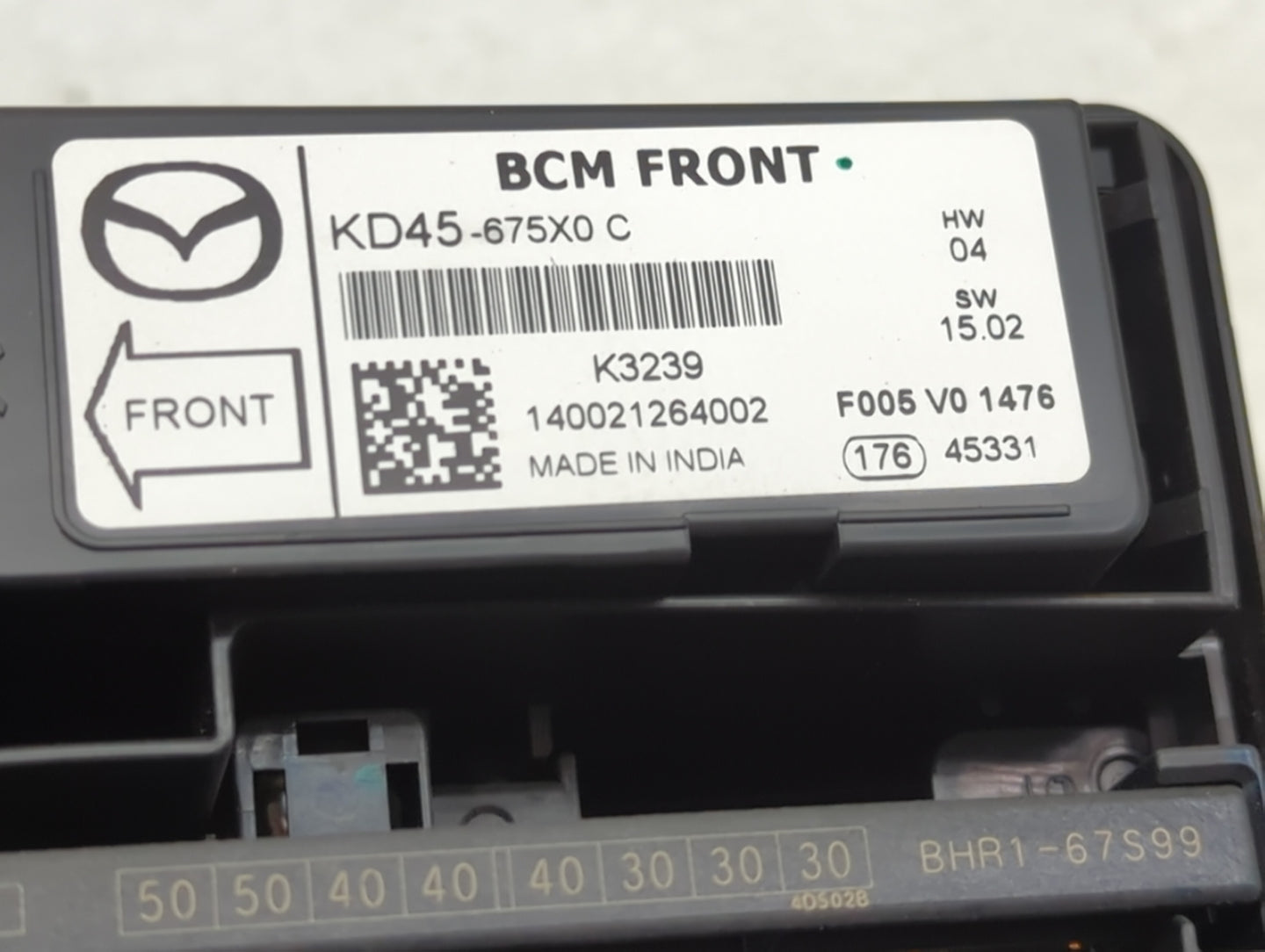 2014-2016 Mazda 3 Fusebox Fuse Box Panel Relay Module P/N:KD45-675X0 BHR1-66761 Fits Fits 2014 2015 2016 OEM Used Auto Parts