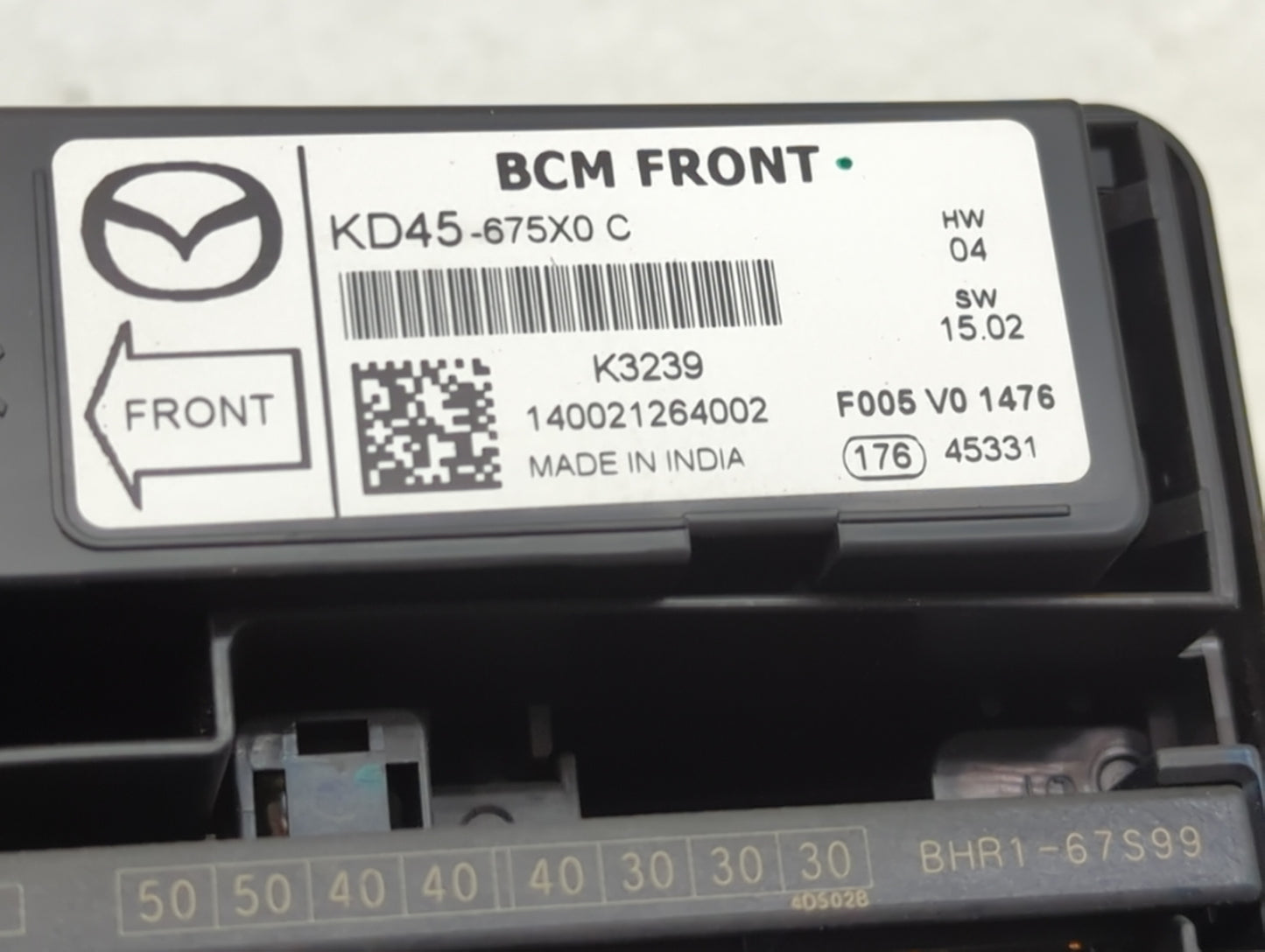 2014-2016 Mazda 3 Fusebox Fuse Box Panel Relay Module P/N:KD45-675X0 BHR1-66761 Fits Fits 2014 2015 2016 OEM Used Auto Parts