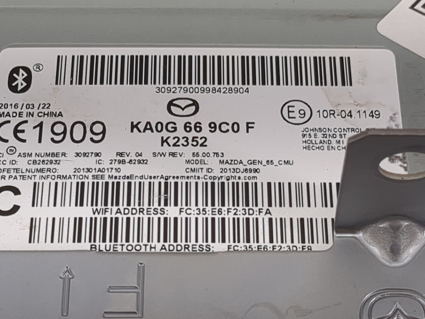 2016 Mazda Mazda6 Radio AM FM Cd Player Receiver Replacement P/N:KA0G669C0F K2352, CB262932, 279B-62932 Fits OEM Used Auto P