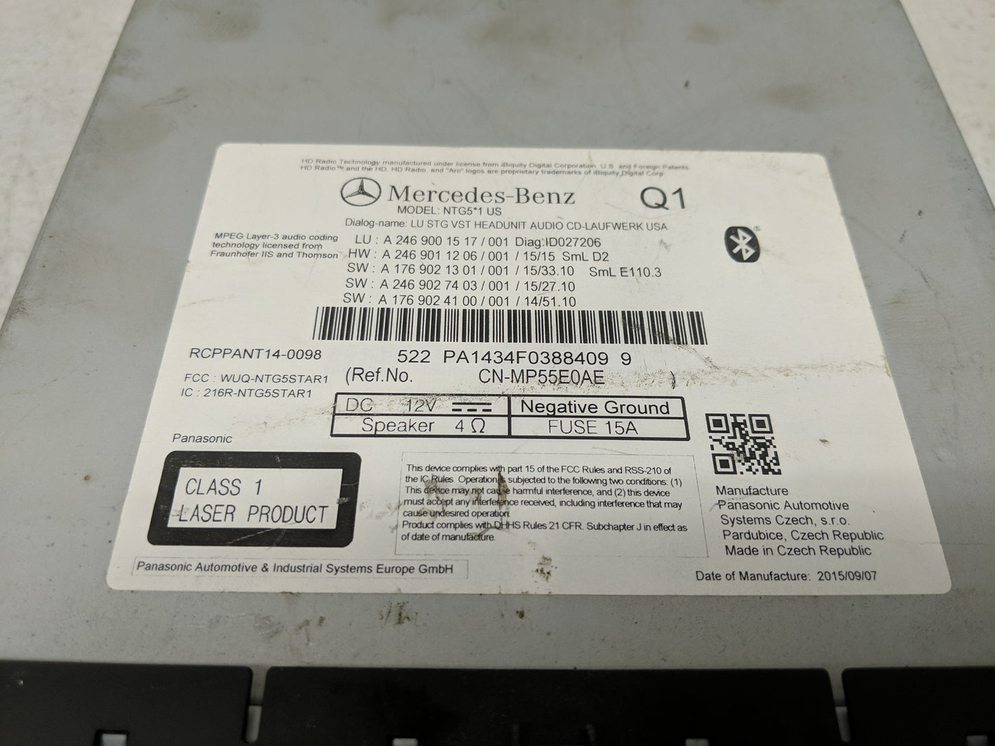 2016 Mercedes-Benz Cla250 Radio AM FM Cd Player Receiver Replacement P/N:NTG5*1 US Fits OEM Used Auto Parts - Oemusedautopar