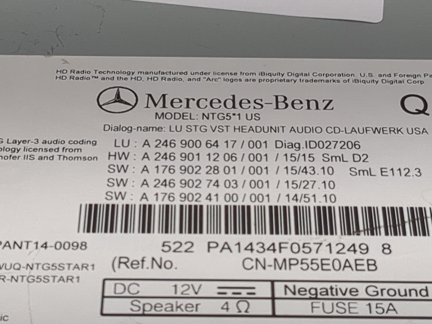 2016 Mercedes-Benz Cla250 Radio AM FM Cd Player Receiver Replacement P/N:A2469006417 A2469011206, A1769022801, A2469027403 F
