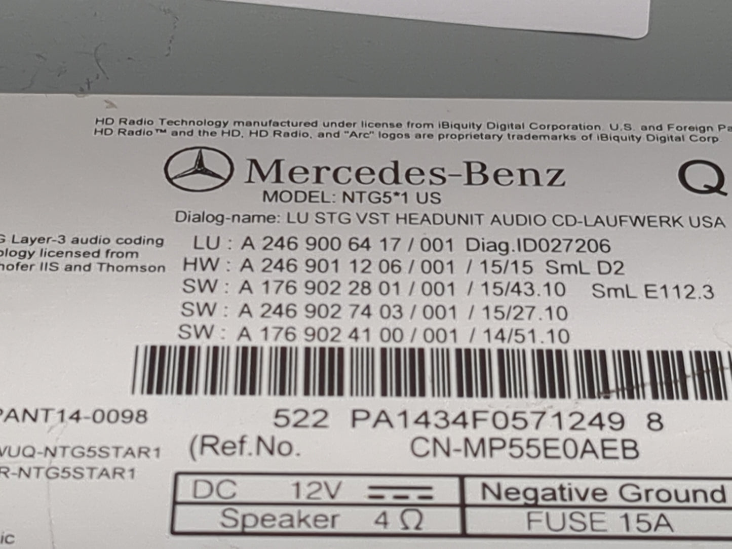 2016 Mercedes-Benz Cla250 Radio AM FM Cd Player Receiver Replacement P/N:A2469006417 A2469011206, A1769022801, A2469027403 F