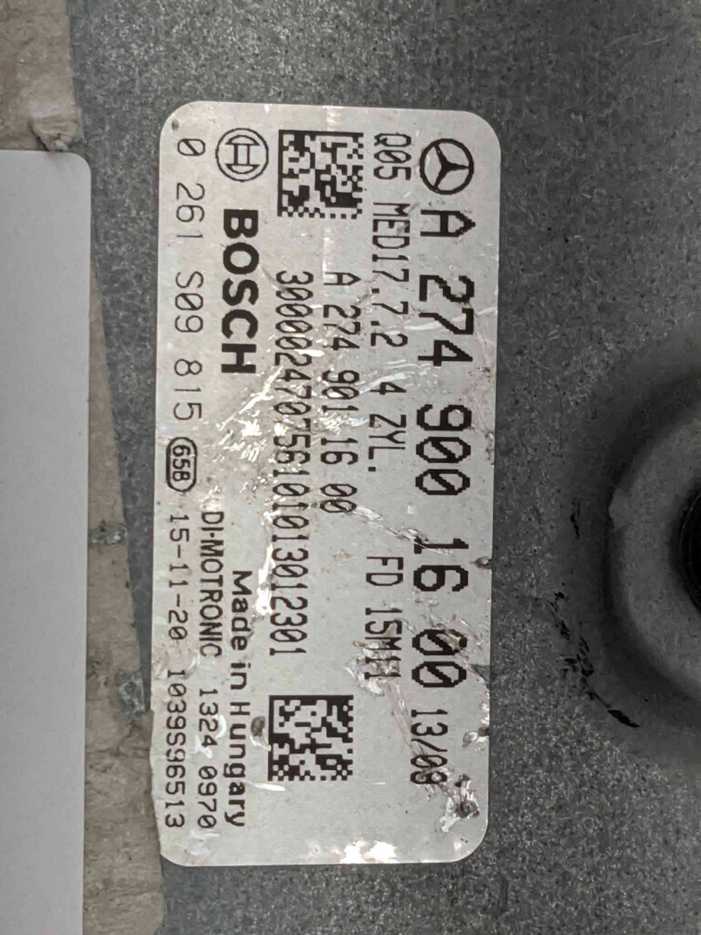 2016 Mercedes Cclass PCM Engine Control Computer ECU ECM PCU OEM P/N:A2749001600 0261S09815, A2749011600 Fits Fits 2015 OEM 