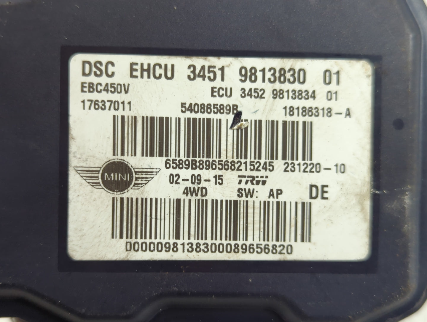 2014-2016 Mini Cooper Countryman ABS Pump Control Module Replacement P/N:54086589B 9813830 01, 3451 Fits Fits 2014 2015 2016