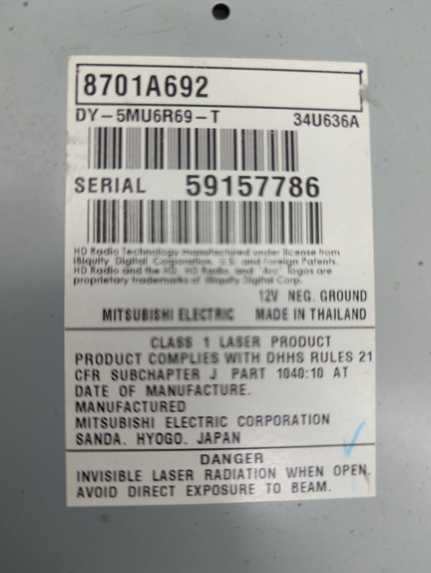 2016 Mitsubishi Lancer Radio AM FM Cd Player Receiver Replacement P/N:8701A692 Fits OEM Used Auto Parts - Oemusedautoparts1.