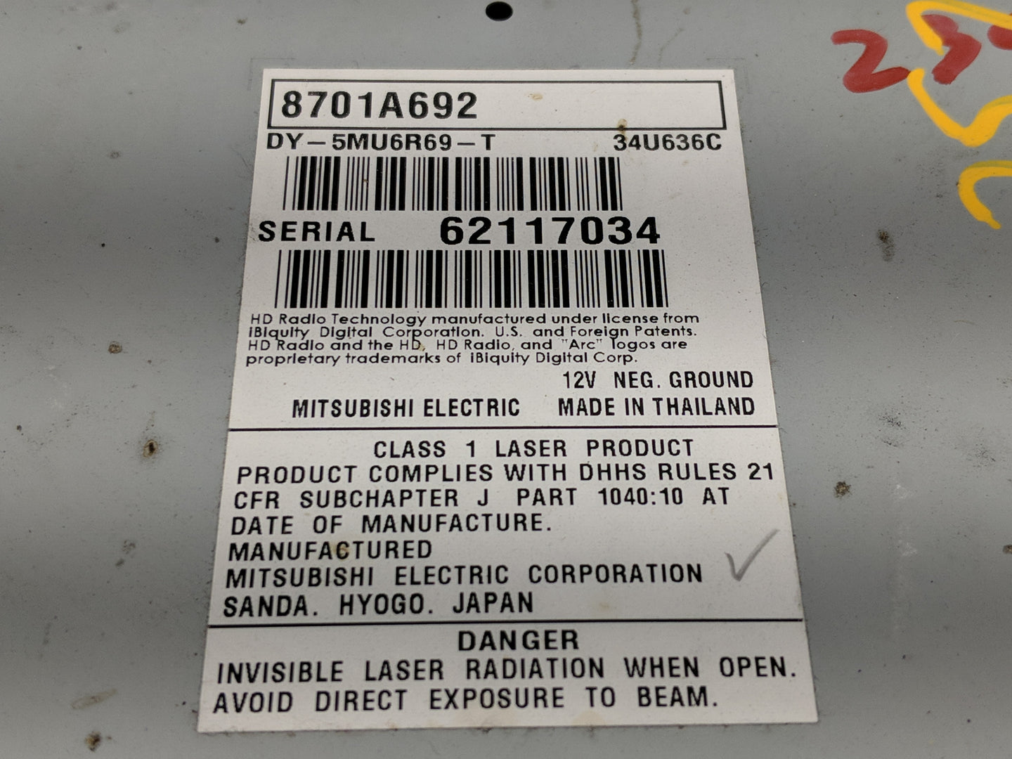 2016 Mitsubishi Outlander Radio AM FM Cd Player Receiver Replacement P/N:8701A692 Fits OEM Used Auto Parts - Oemusedautopart