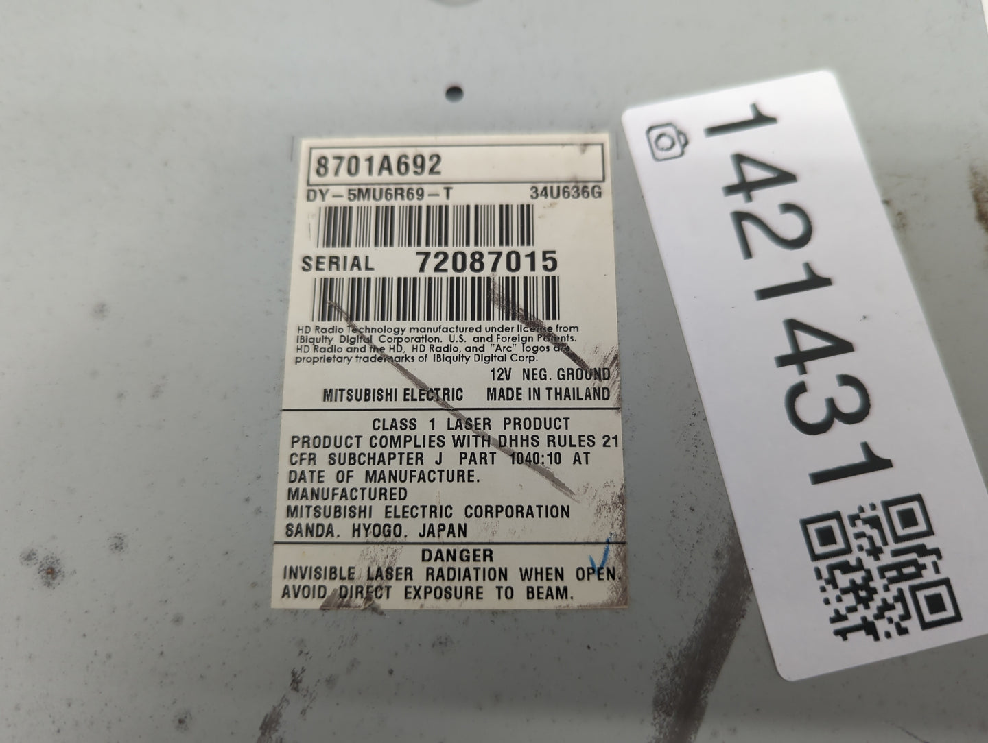2016 Mitsubishi Outlander Radio AM FM Cd Player Receiver Replacement P/N:8701A692 Fits OEM Used Auto Parts - Oemusedautopart