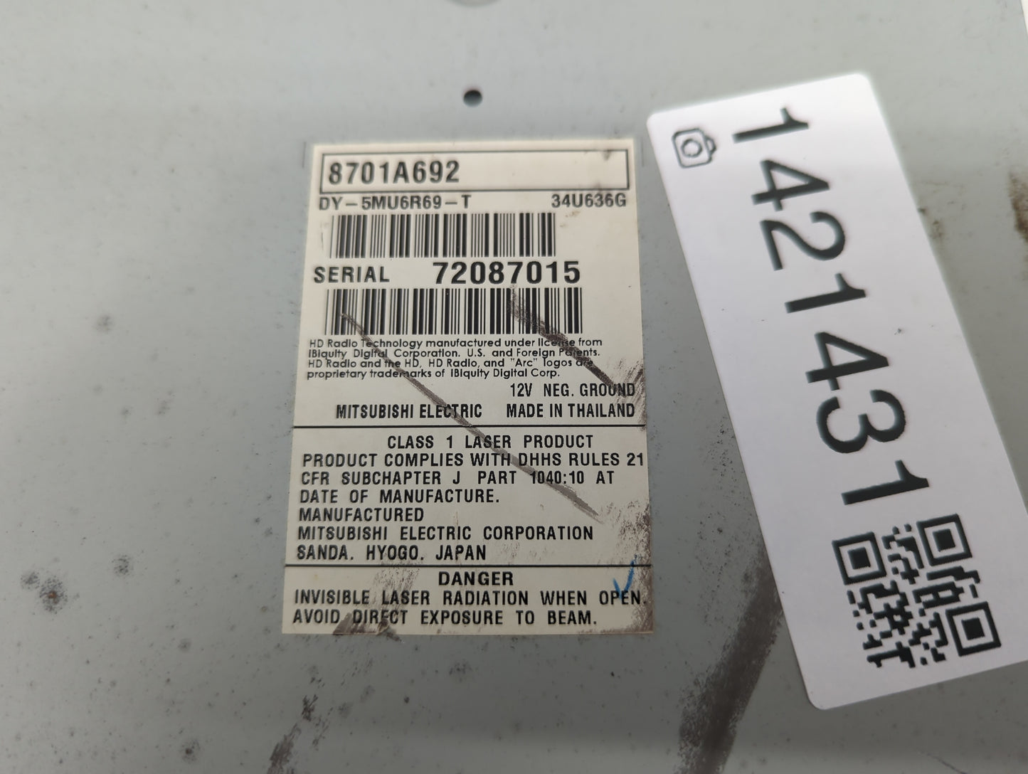 2016 Mitsubishi Outlander Radio AM FM Cd Player Receiver Replacement P/N:8701A692 Fits OEM Used Auto Parts - Oemusedautopart