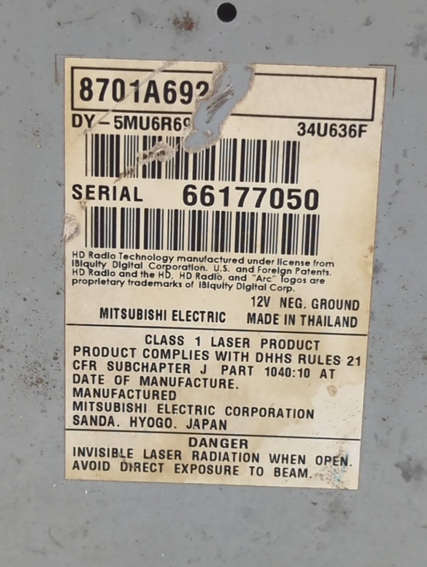 2016 Mitsubishi Outlander Radio AM FM Cd Player Receiver Replacement P/N:8701A692 DY-5MU6R6, 34U636F Fits OEM Used Auto Part