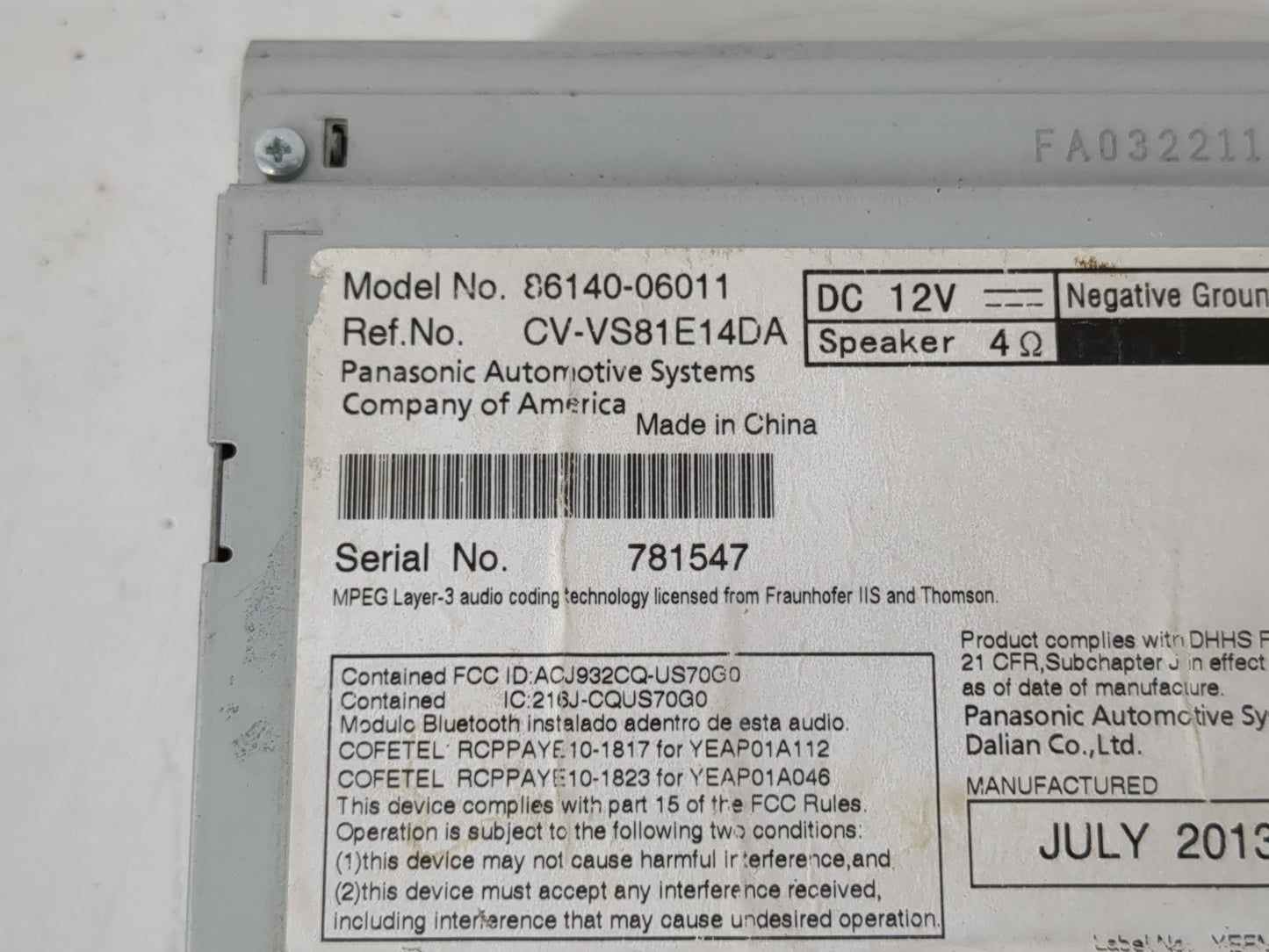 2016 Nissan Altima Radio AM FM Cd Player Receiver Replacement P/N:86140-06011 Fits OEM Used Auto Parts - Oemusedautoparts1.c