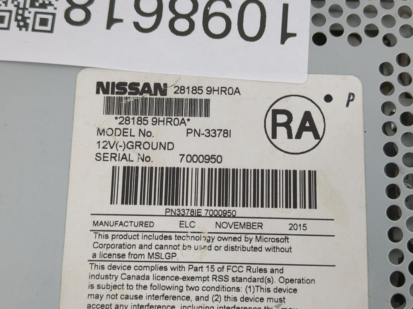 2016 Nissan Altima Radio AM FM Cd Player Receiver Replacement P/N:28185 9HR0A Fits OEM Used Auto Parts - Oemusedautoparts1.c