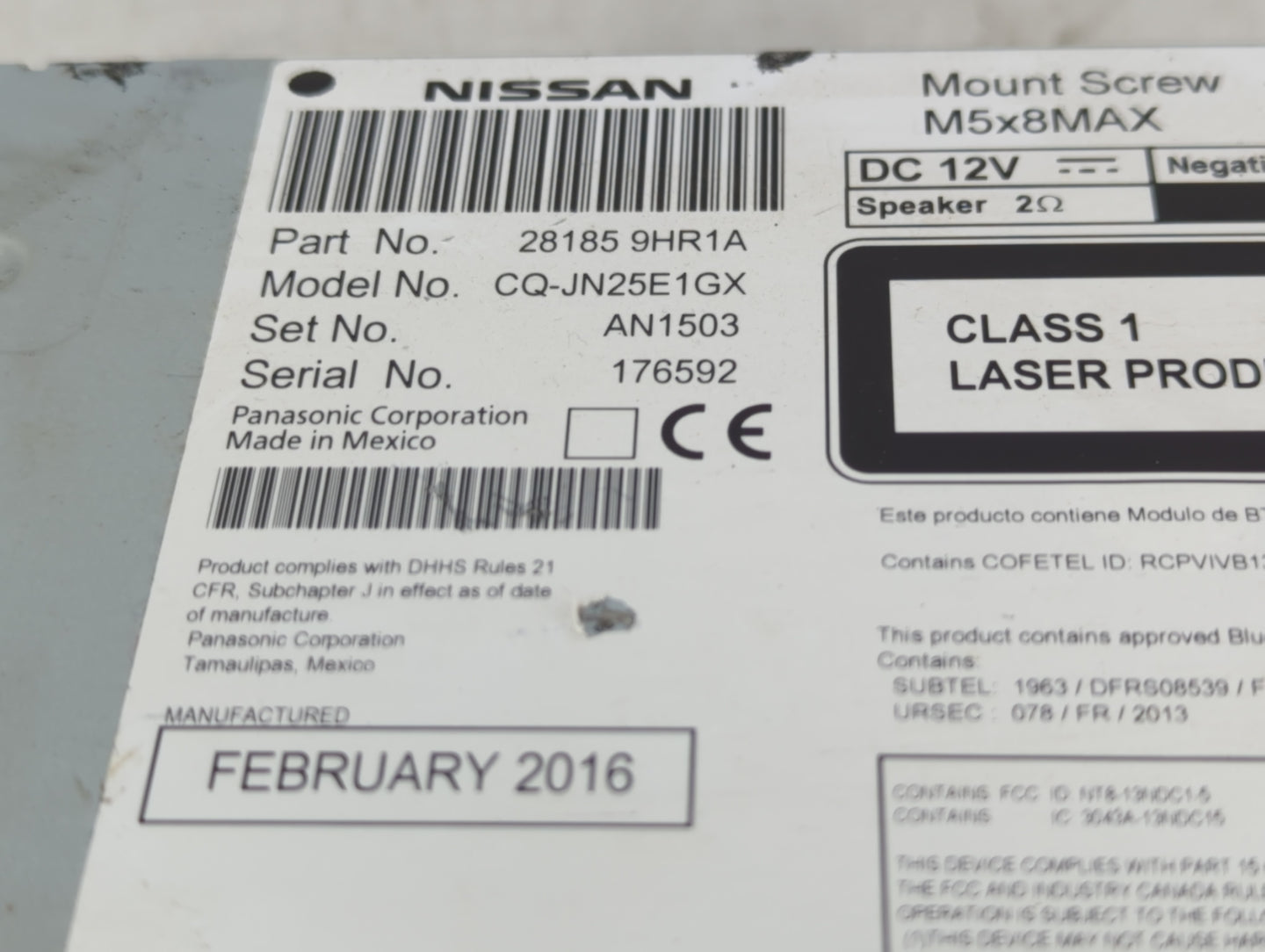 2016 Nissan Altima Radio AM FM Cd Player Receiver Replacement P/N:28185 9HR1A Fits OEM Used Auto Parts - Oemusedautoparts1.c