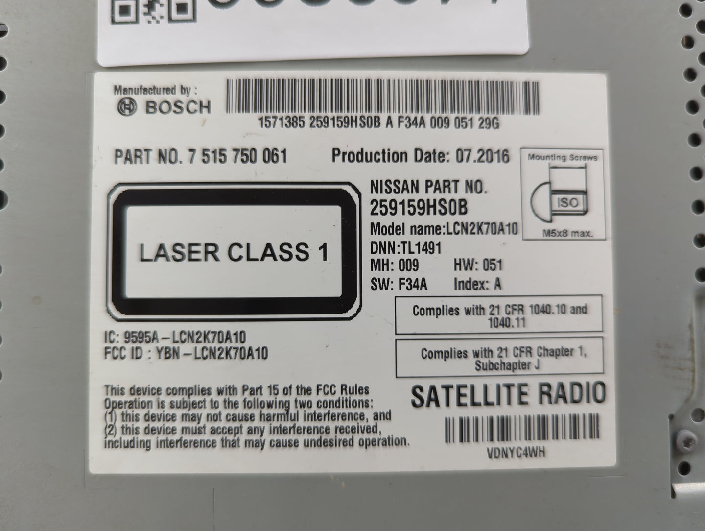 2016 Nissan Altima Radio AM FM Cd Player Receiver Replacement P/N:7515750061 259159HS0B, LCN2K70A10, 9595A-LCN2K70A10 Fits O