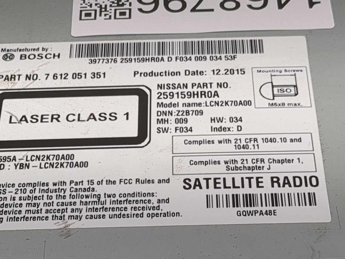 2016 Nissan Altima Radio AM FM Cd Player Receiver Replacement P/N:259159HR0A 7612051351, LCN2K70A00 Fits OEM Used Auto Parts