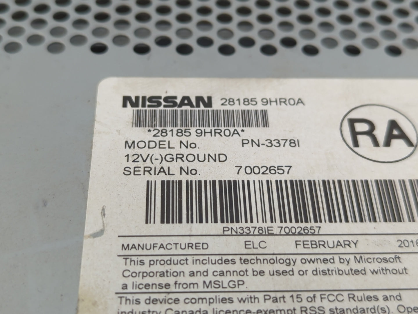 2016-2017 Nissan Altima Radio AM FM Cd Player Receiver Replacement P/N:28185 9HR0A Fits Fits 2016 2017 OEM Used Auto Parts -