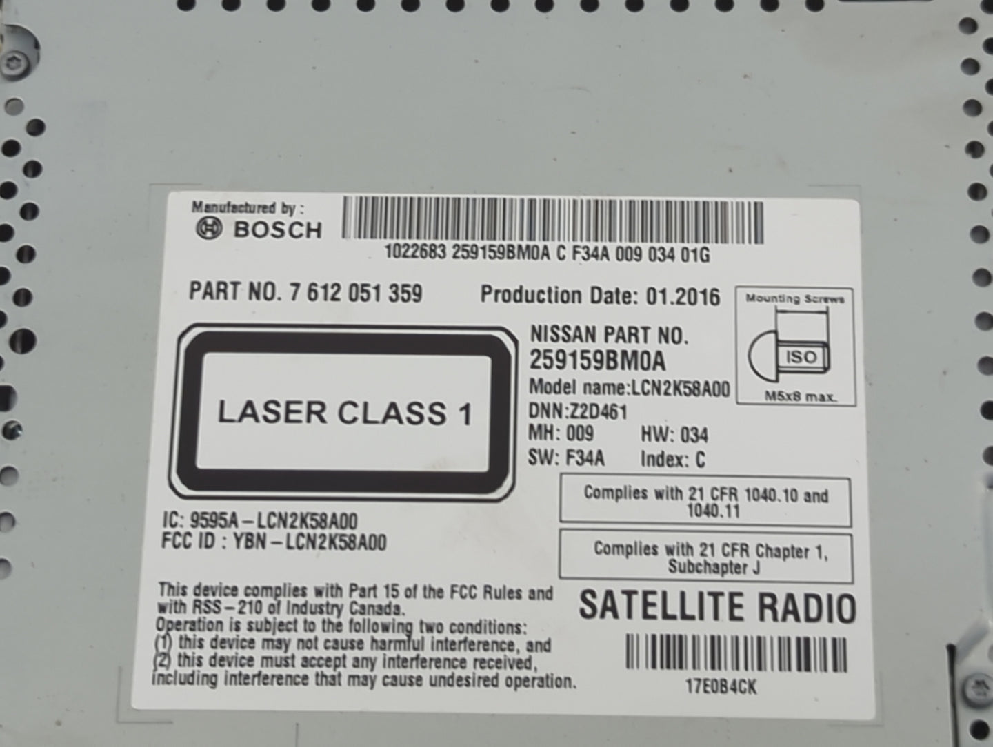 2016-2018 Nissan Frontier Radio AM FM Cd Player Receiver Replacement P/N:259159BM0A 7612051359 Fits Fits 2016 2017 2018 OEM 