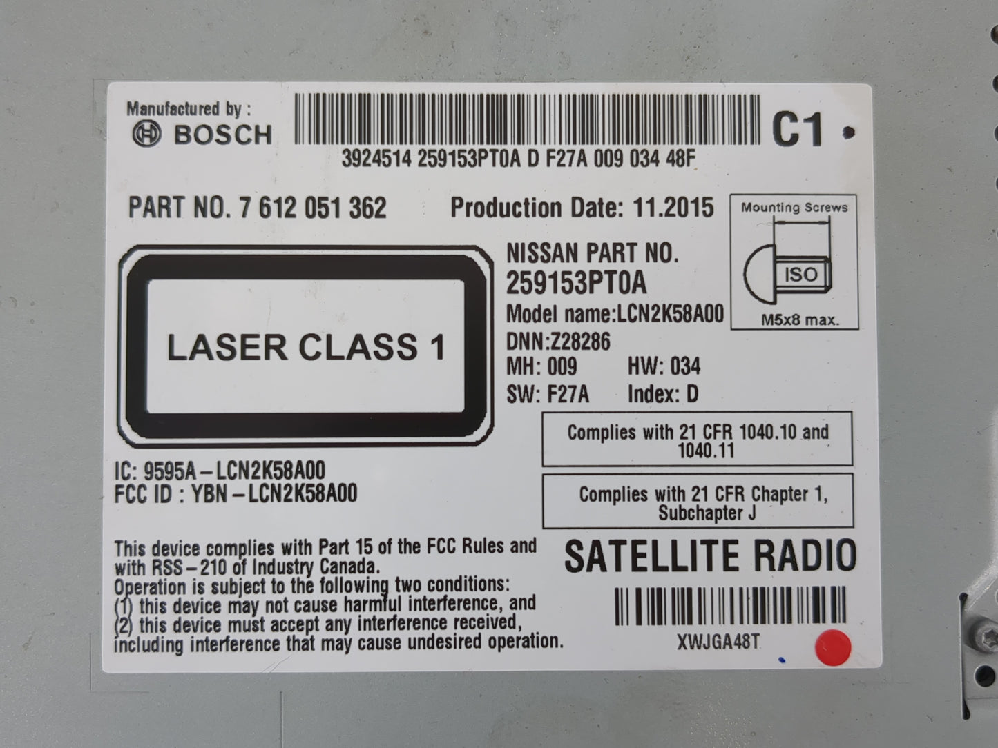 2016 Nissan Juke Radio AM FM Cd Player Receiver Replacement P/N:7 612 051 362 Fits OEM Used Auto Parts - Oemusedautoparts1.c