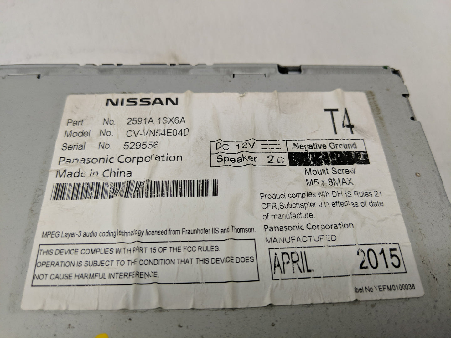 2015-2016 Nissan Pathfinder Radio AM FM Cd Player Receiver Replacement P/N:2591A 1SX6A Fits Fits 2015 2016 OEM Used Auto Par
