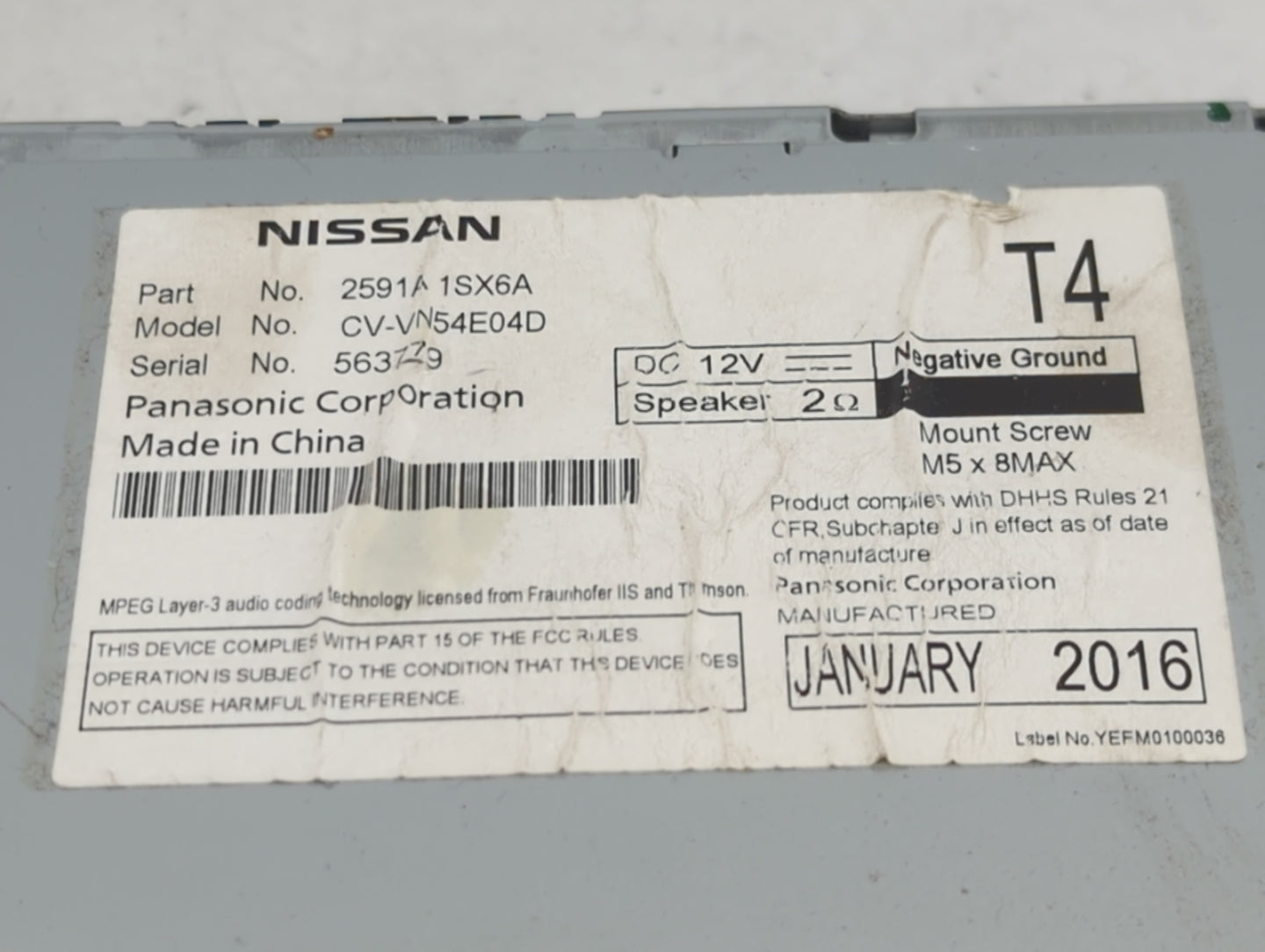 2015-2016 Nissan Pathfinder Radio AM FM Cd Player Receiver Replacement P/N:25915 1SX6A CV-VN54E04D Fits Fits 2015 2016 OEM U