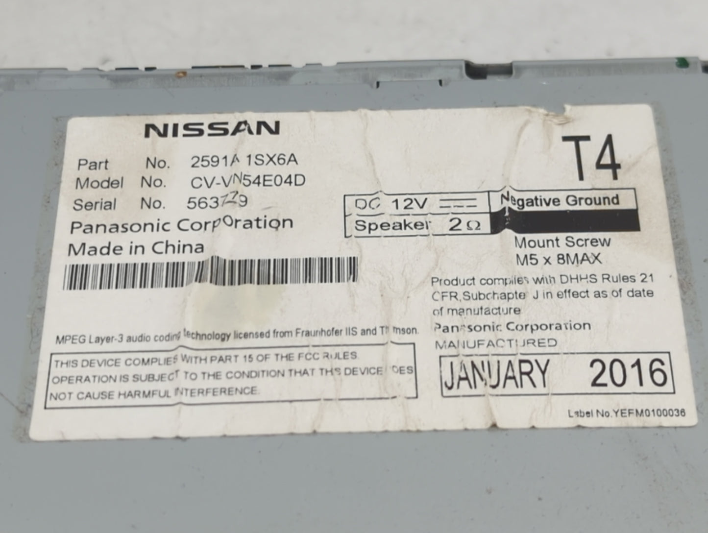 2015-2016 Nissan Pathfinder Radio AM FM Cd Player Receiver Replacement P/N:25915 1SX6A CV-VN54E04D Fits Fits 2015 2016 OEM U