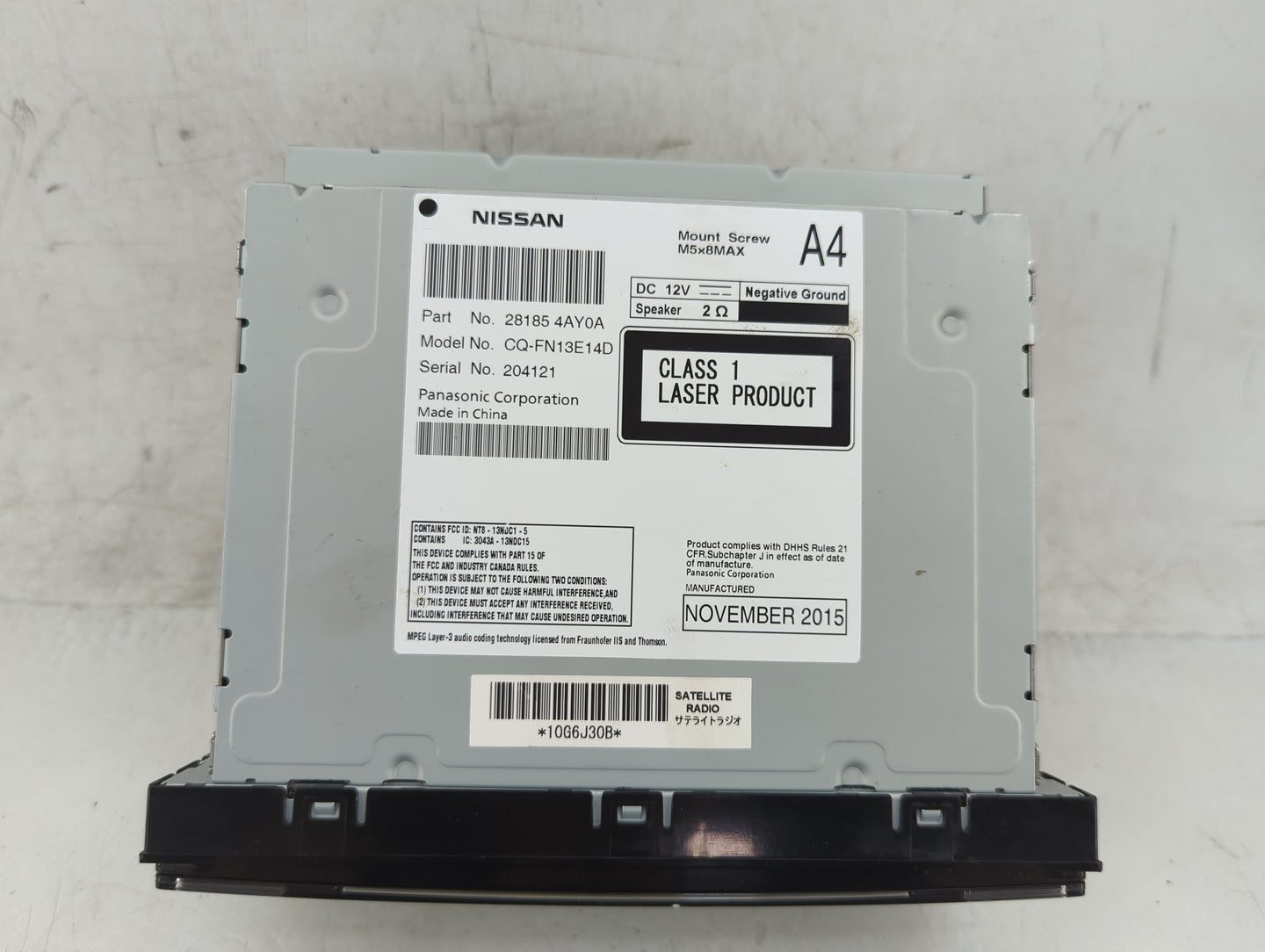 2015-2017 Nissan Quest Radio AM FM Cd Player Receiver Replacement P/N:28185 4AY0A Fits Fits 2015 2016 2017 OEM Used Auto Par