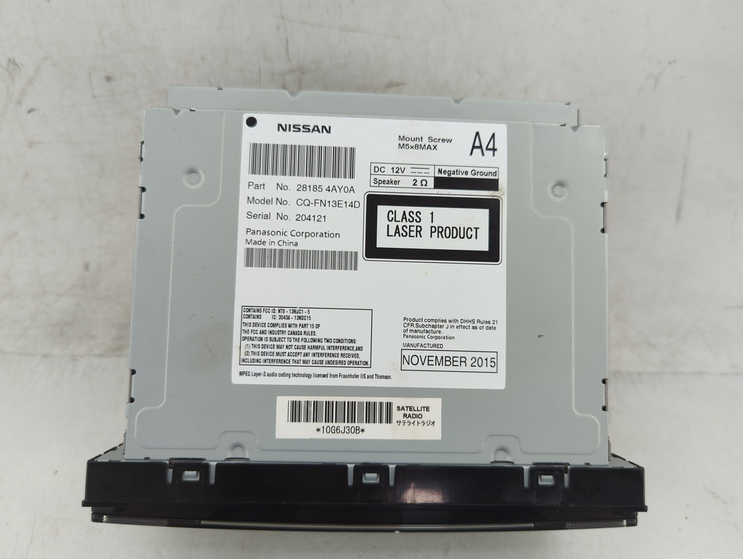 2015-2017 Nissan Quest Radio AM FM Cd Player Receiver Replacement P/N:28185 4AY0A Fits Fits 2015 2016 2017 OEM Used Auto Par
