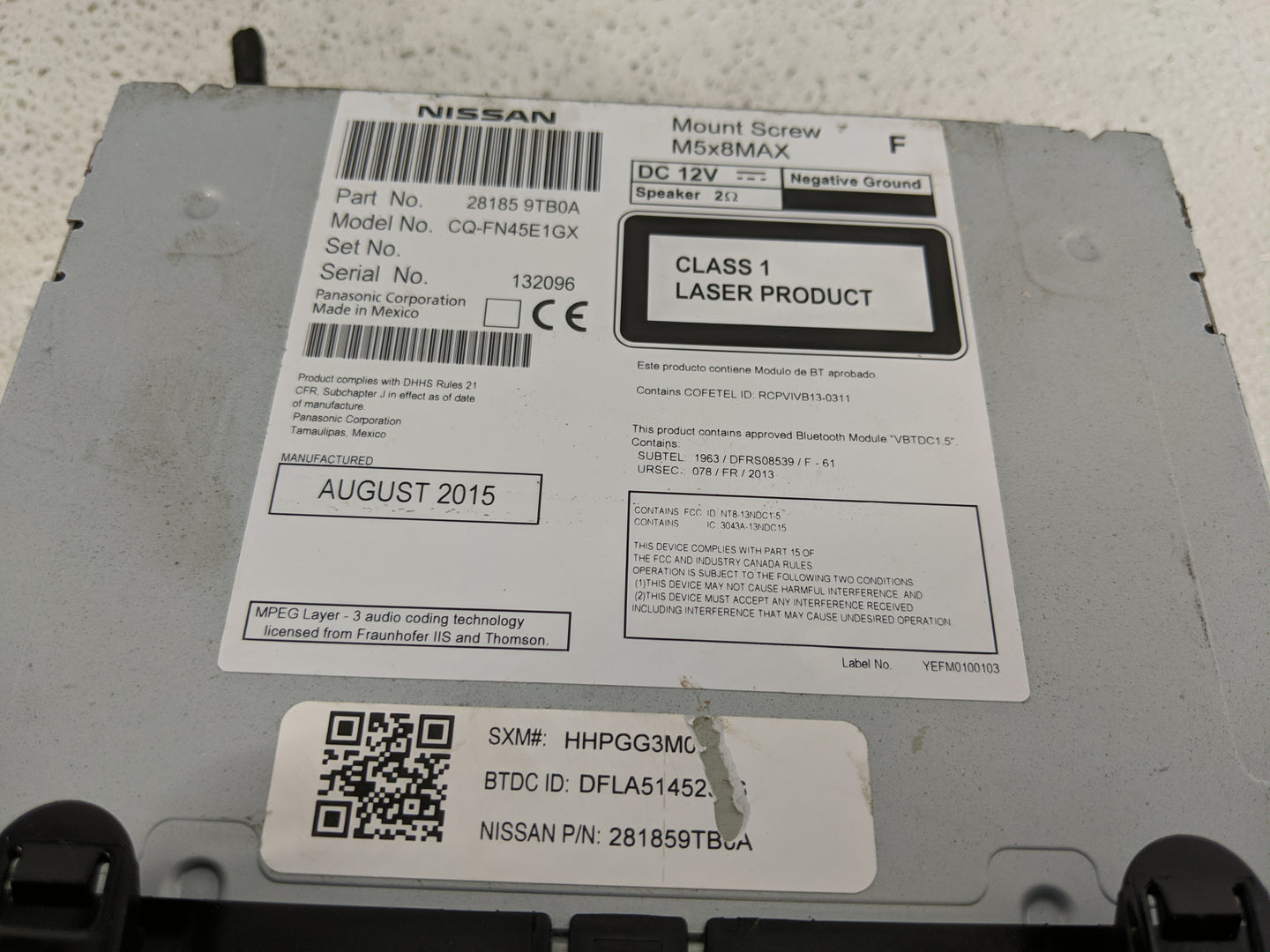2015-2016 Nissan Rogue Radio AM FM Cd Player Receiver Replacement P/N:28185 9TB0A Fits Fits 2015 2016 OEM Used Auto Parts - 