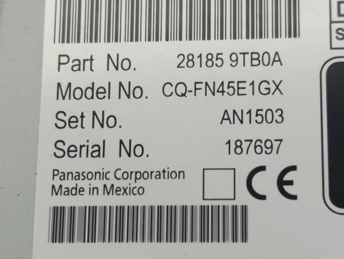 2015-2016 Nissan Rogue Radio AM FM Cd Player Receiver Replacement P/N:28185 9TB0A Fits Fits 2015 2016 OEM Used Auto Parts - 