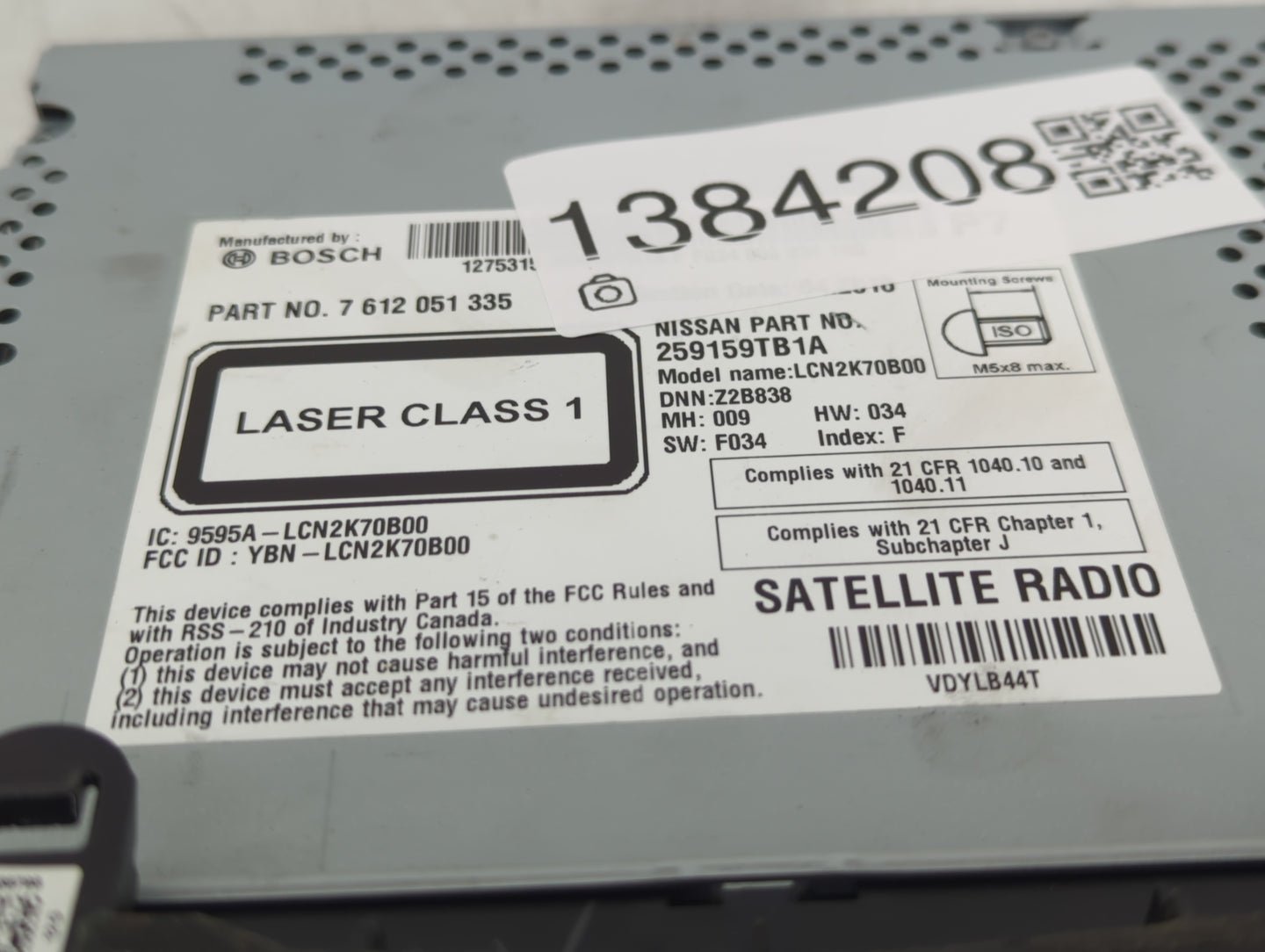 2015-2016 Nissan Rogue Radio AM FM Cd Player Receiver Replacement P/N:259159TB1A 7 612 051 335 Fits Fits 2015 2016 OEM Used 