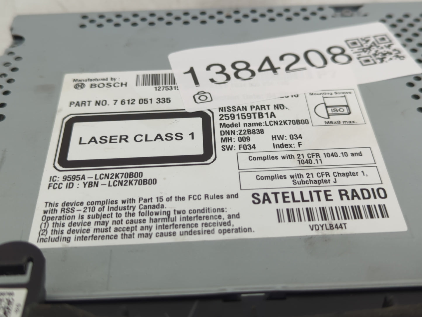 2015-2016 Nissan Rogue Radio AM FM Cd Player Receiver Replacement P/N:259159TB1A 7 612 051 335 Fits Fits 2015 2016 OEM Used 