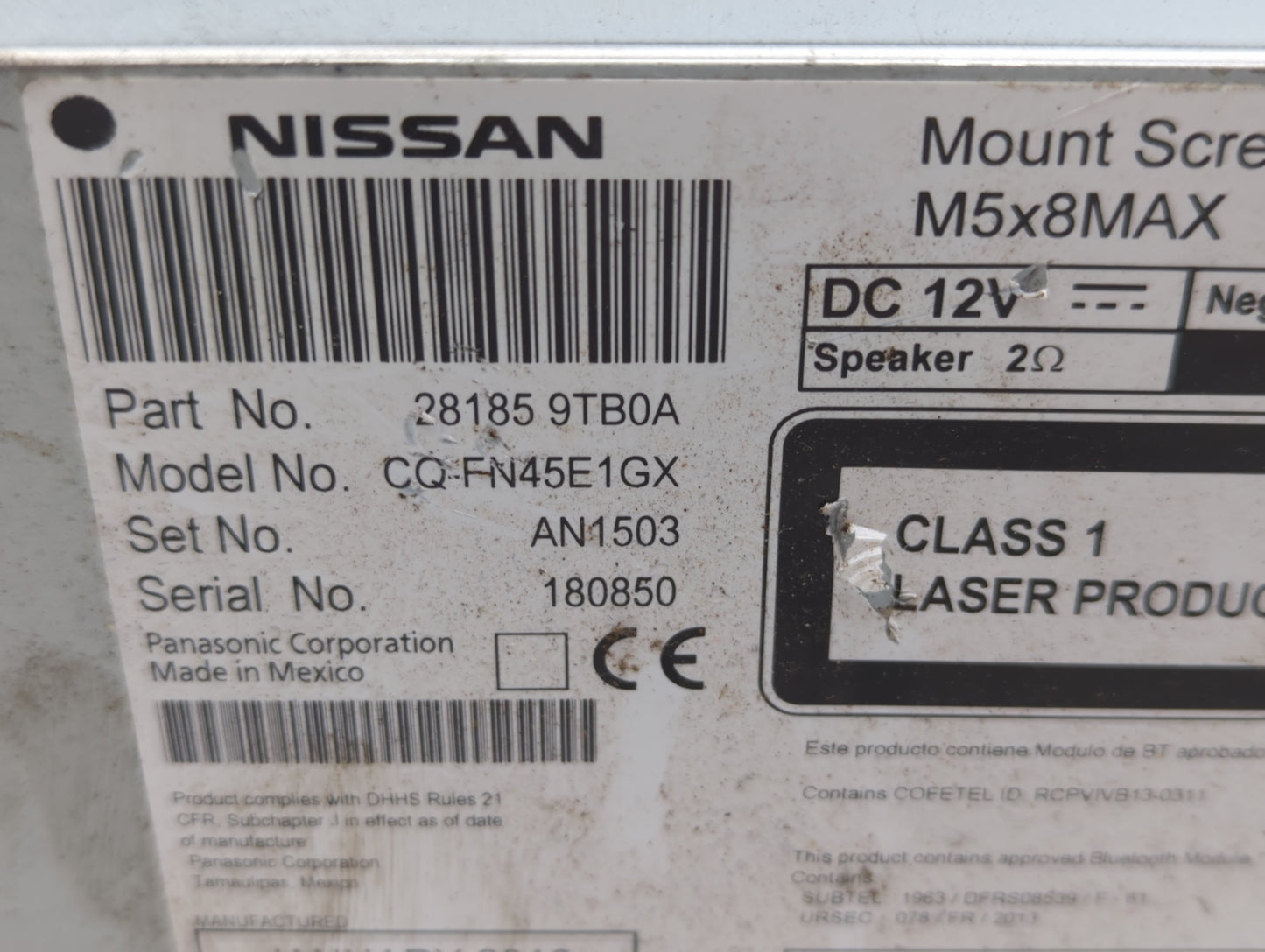 2015-2016 Nissan Rogue Radio AM FM Cd Player Receiver Replacement P/N:28185 9TB0A Fits Fits 2015 2016 OEM Used Auto Parts - 