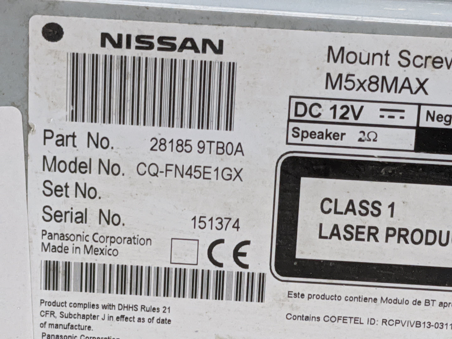 2015-2016 Nissan Rogue Radio AM FM Cd Player Receiver Replacement P/N:281859TB0A CQ-FN45E1GX Fits Fits 2015 2016 OEM Used Au