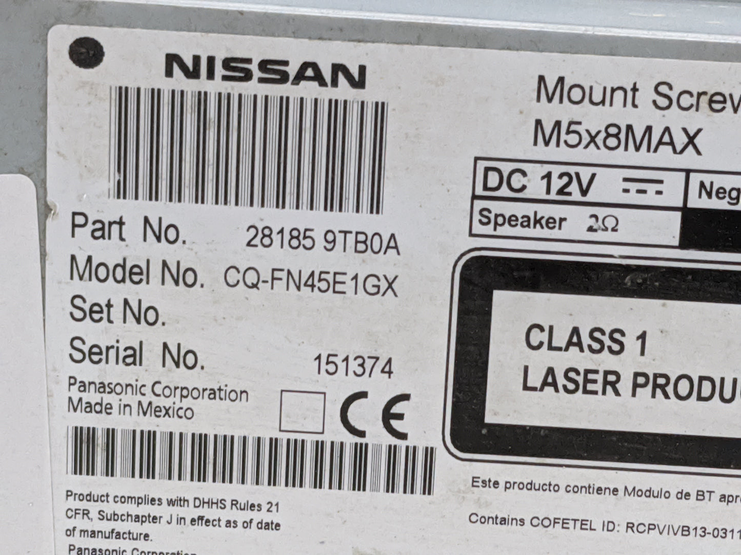 2015-2016 Nissan Rogue Radio AM FM Cd Player Receiver Replacement P/N:281859TB0A CQ-FN45E1GX Fits Fits 2015 2016 OEM Used Au