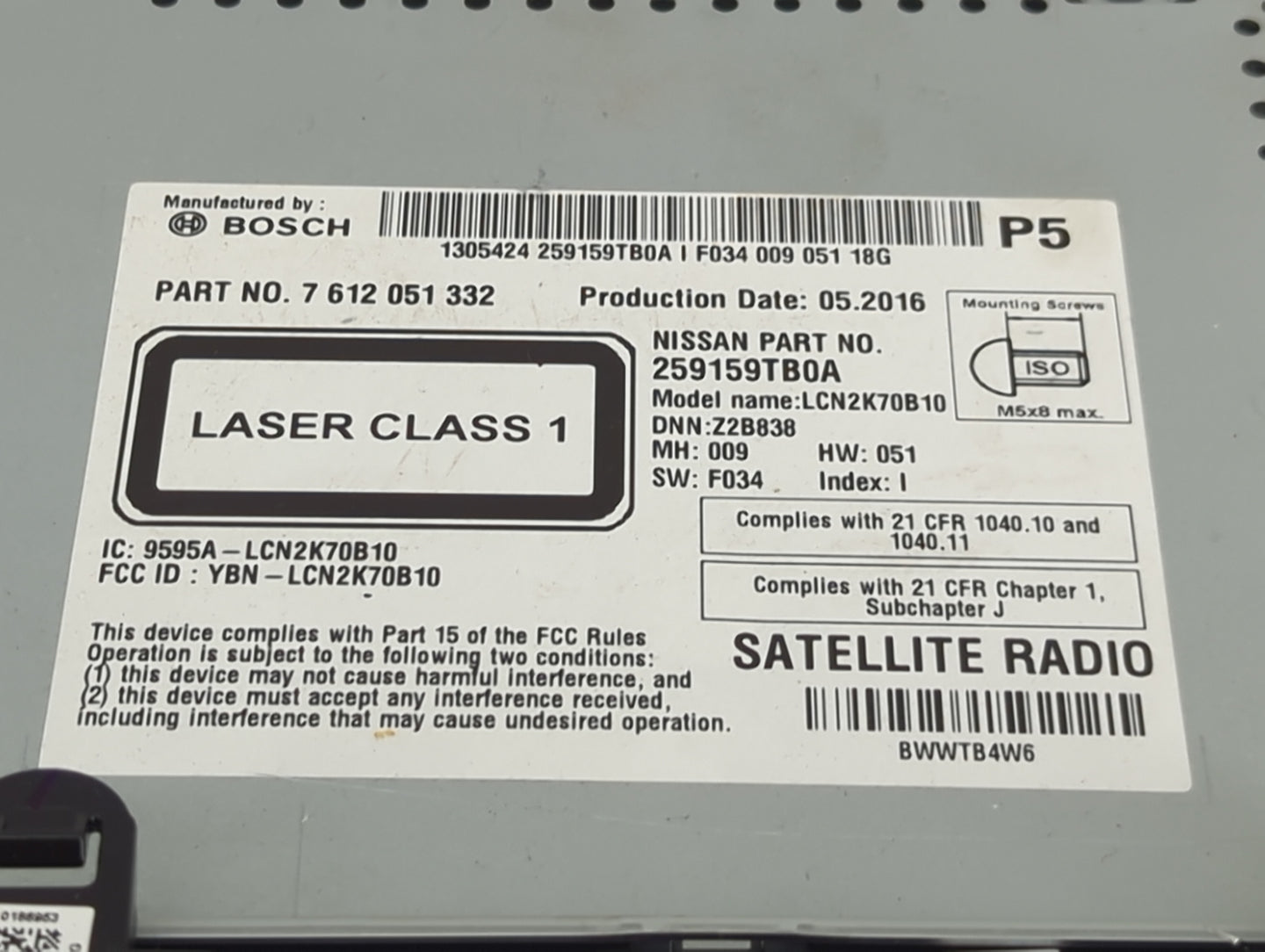 2015-2016 Nissan Rogue Radio AM FM Cd Player Receiver Replacement P/N:7612051332 259159TB0A, LCN2K70B10 Fits Fits 2015 2016 