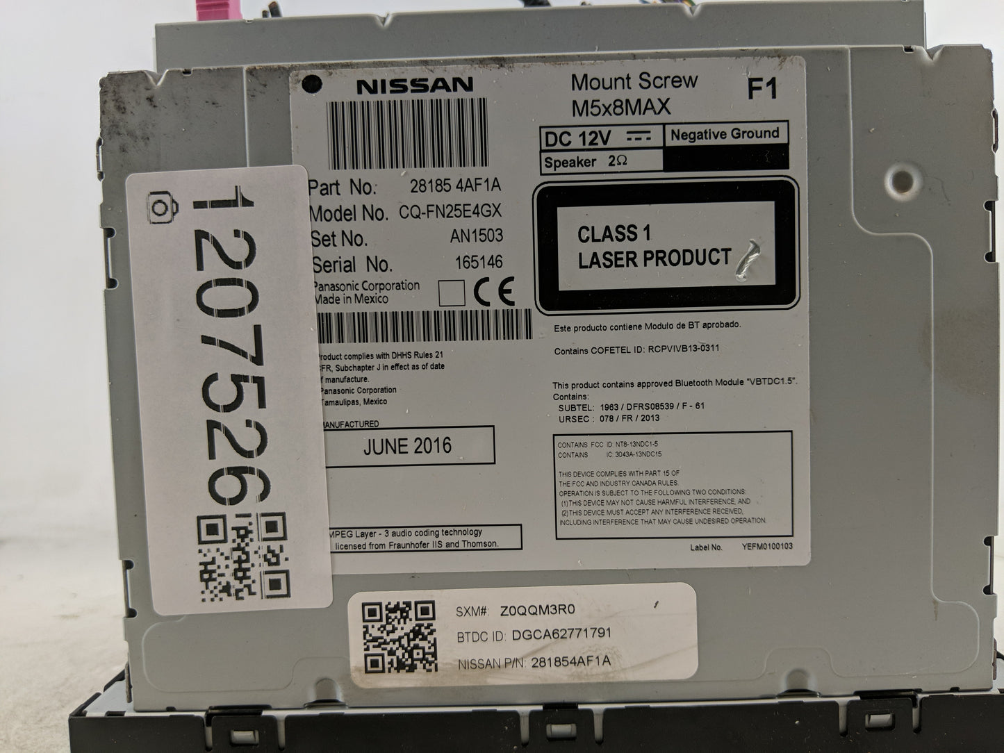 2016 Nissan Sentra Radio AM FM Cd Player Receiver Replacement P/N:28185 4AF1A Fits OEM Used Auto Parts - Oemusedautoparts1.c