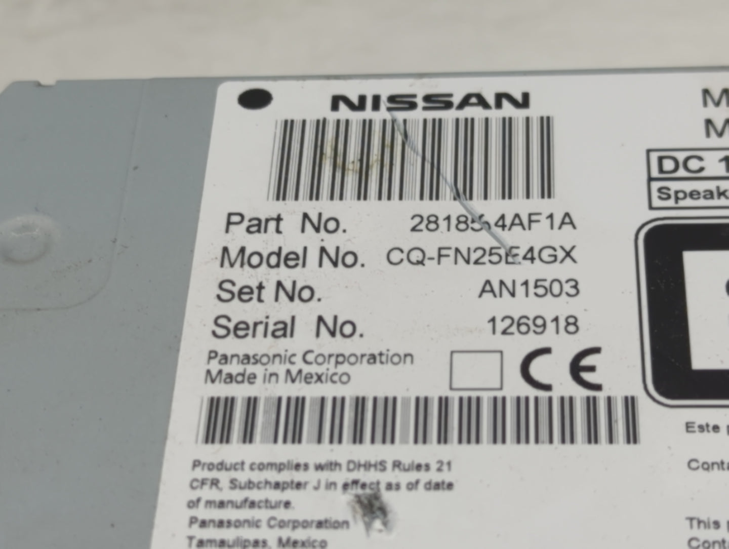 2016 Nissan Sentra Radio AM FM Cd Player Receiver Replacement P/N:28185-4AF1A Fits OEM Used Auto Parts - Oemusedautoparts1.c