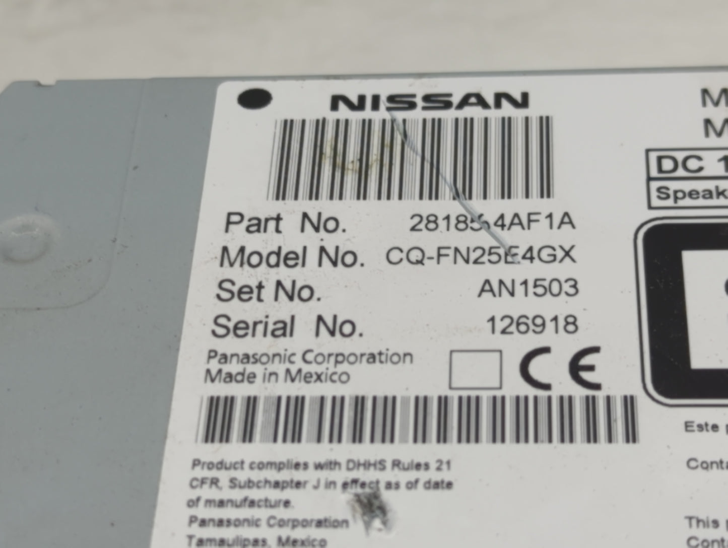 2016 Nissan Sentra Radio AM FM Cd Player Receiver Replacement P/N:28185-4AF1A Fits OEM Used Auto Parts - Oemusedautoparts1.c