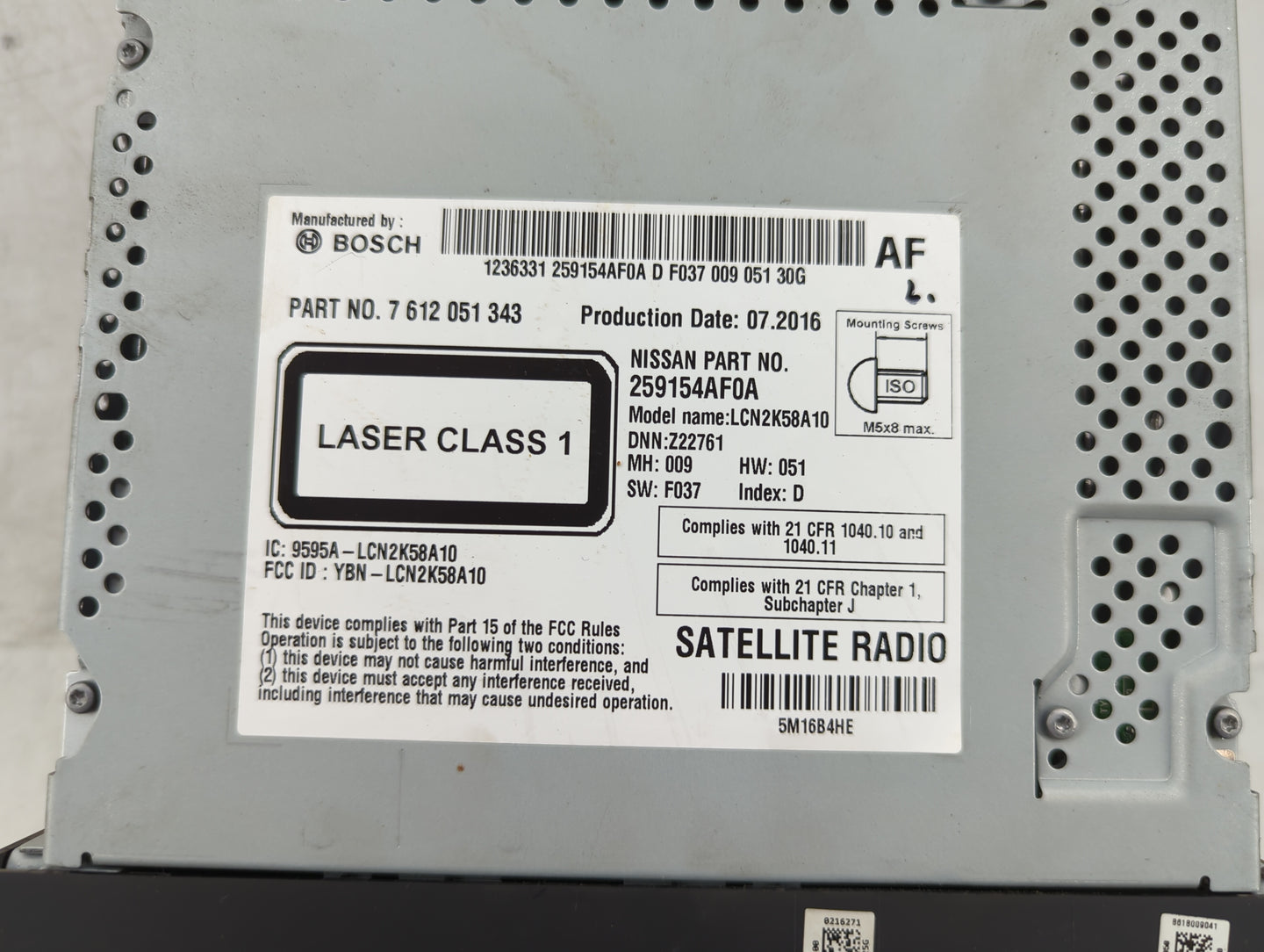 2016 Nissan Sentra Radio AM FM Cd Player Receiver Replacement P/N:259154AF0A 7 612 051 343 Fits OEM Used Auto Parts - Oemuse