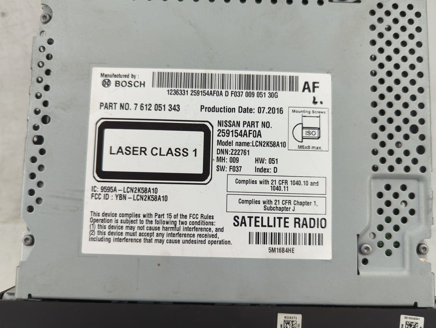 2016 Nissan Sentra Radio AM FM Cd Player Receiver Replacement P/N:259154AF0A 7 612 051 343 Fits OEM Used Auto Parts - Oemuse